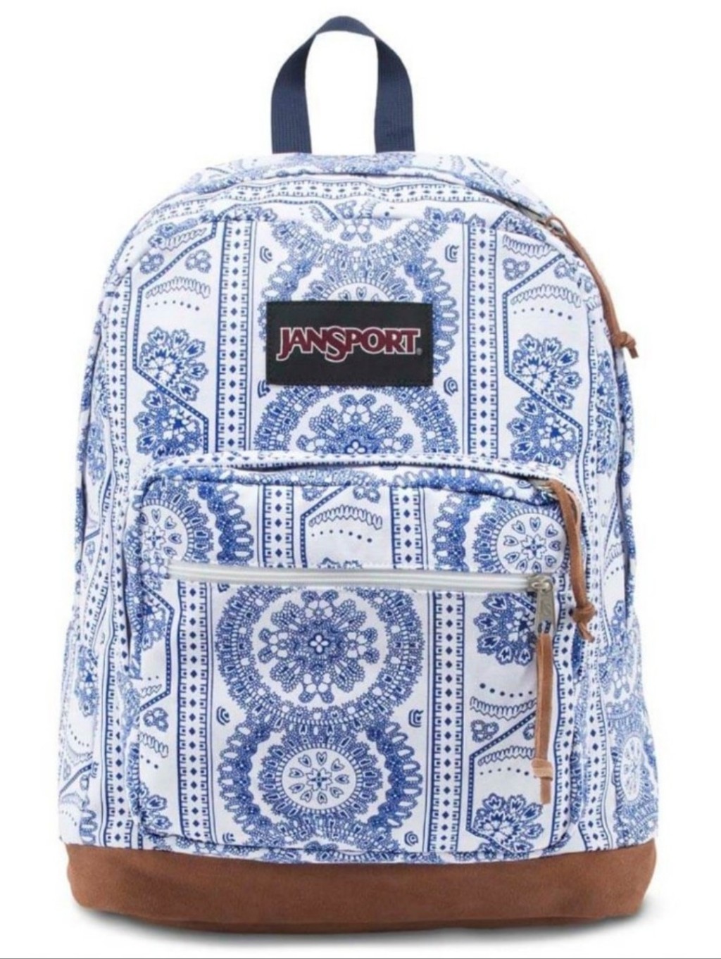 Vintage-described JanSport backpack with a suede base panel on the US resale market, August 2026